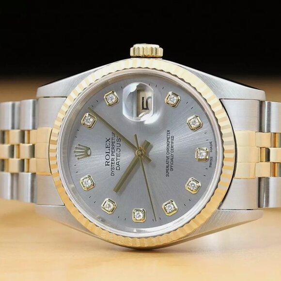 Factory Men\'s Datejust Grey Diamond Dial 18k Watch